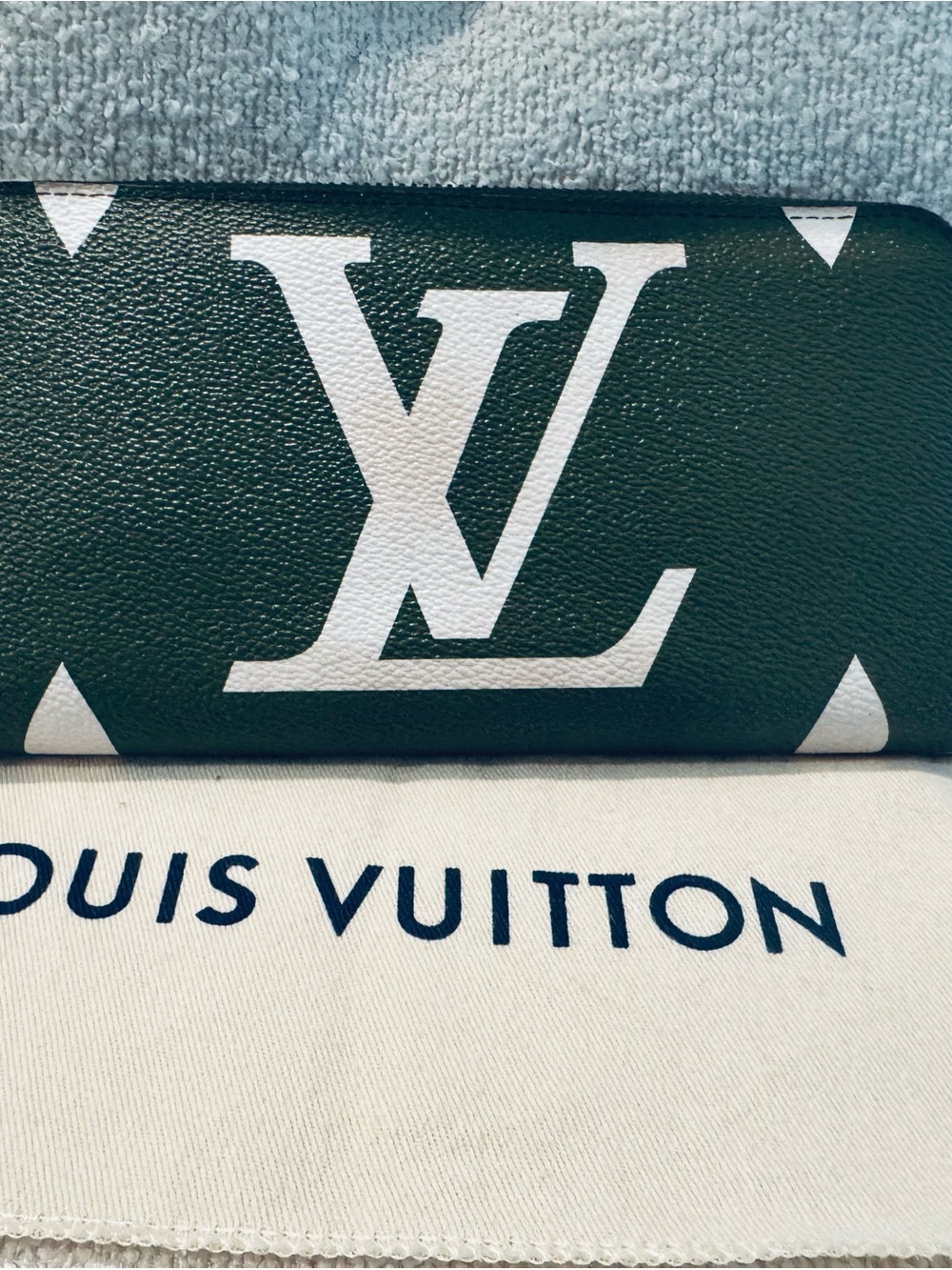 Louis Vuitton Dark Green Canvas Wallet with White LV Motif